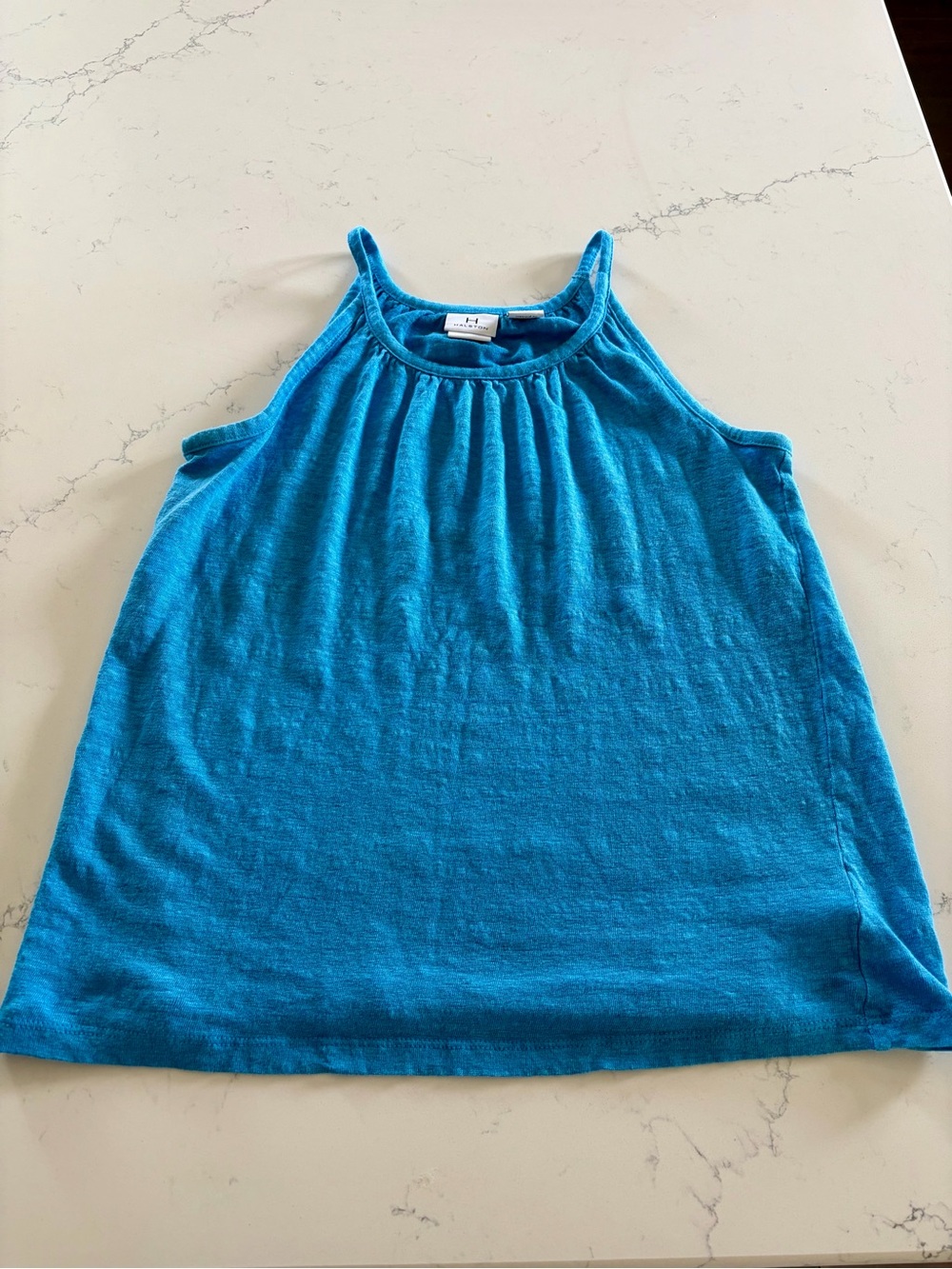 Halston Turquoise Linen Halter Tank - Women’s Small